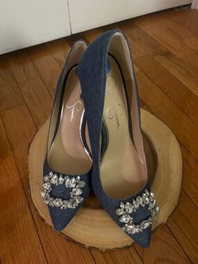 Jessica Simpson Navy Jeweled Pointed-Toe Stilettos